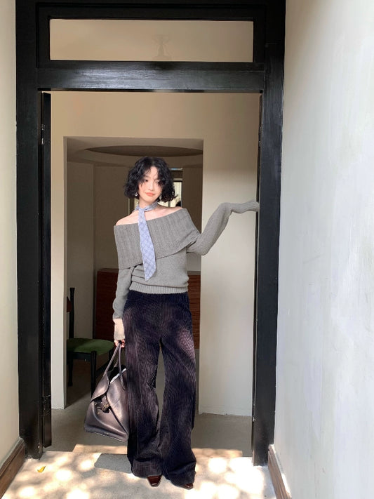 Retro Lazy One-Shoulder Wool Sweater – Relaxed Fit