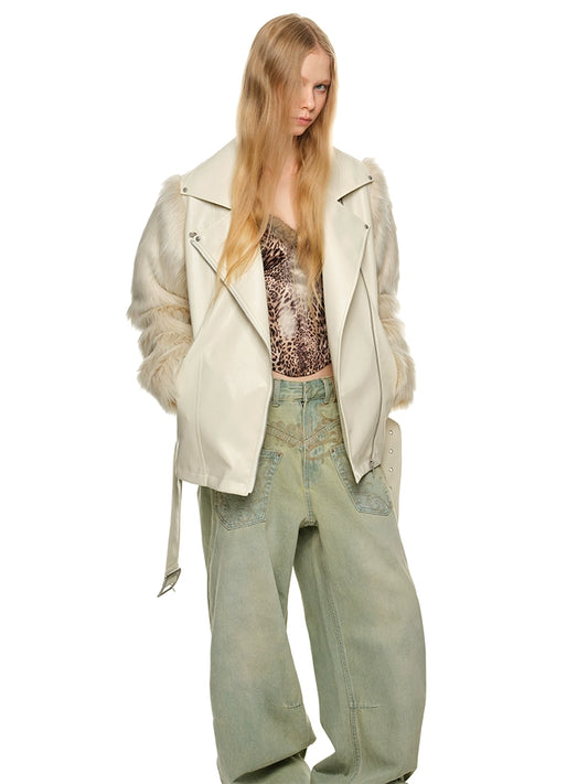 Eco-Fur Panel Jacket with Dropped Shoulders – Fall/Winter Relaxed Fit Outerwear