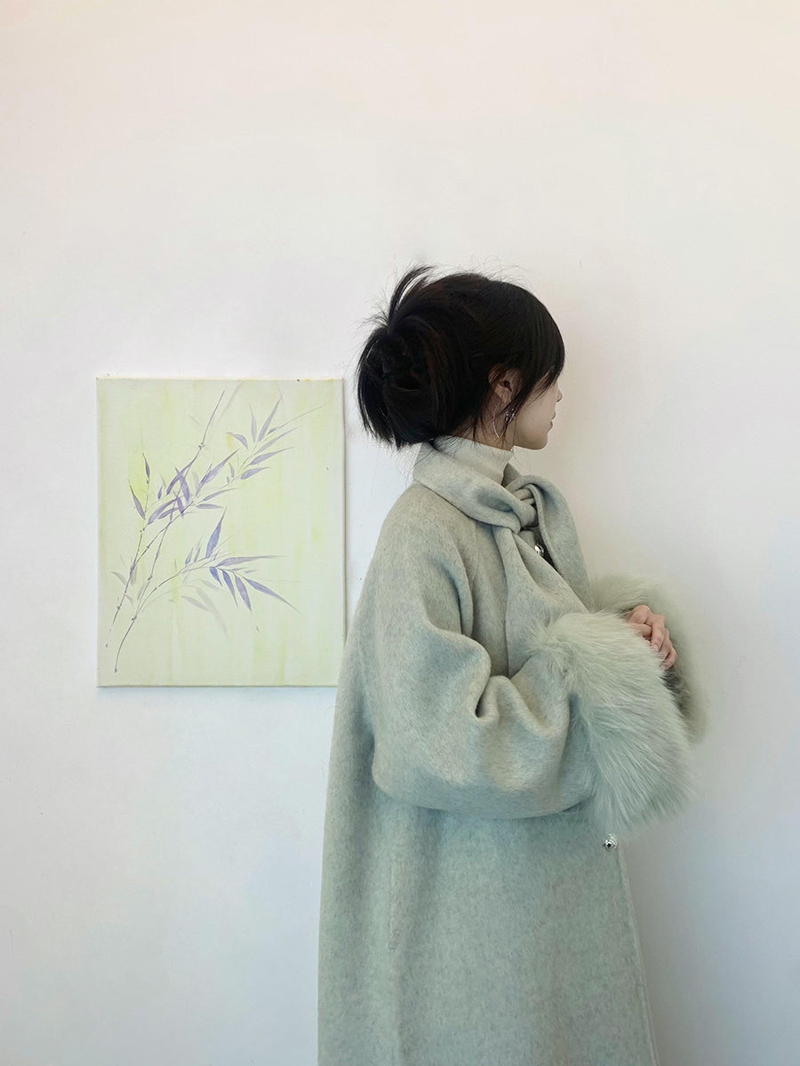 Elegant Cashmere Coat – Mid-Length Scarf Woolen Jacket