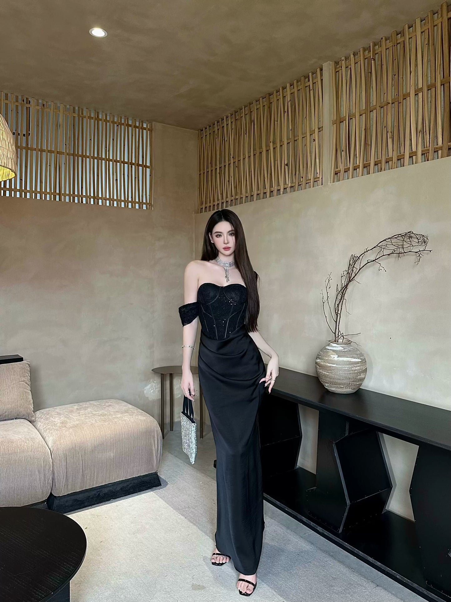 Herringbone Bandeau Dresses – High-End Light Luxury Engagement & Birthday Wear