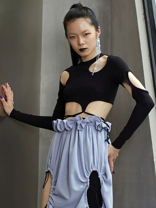 Geometric Hollow Irregular Tie-up T-Shirt