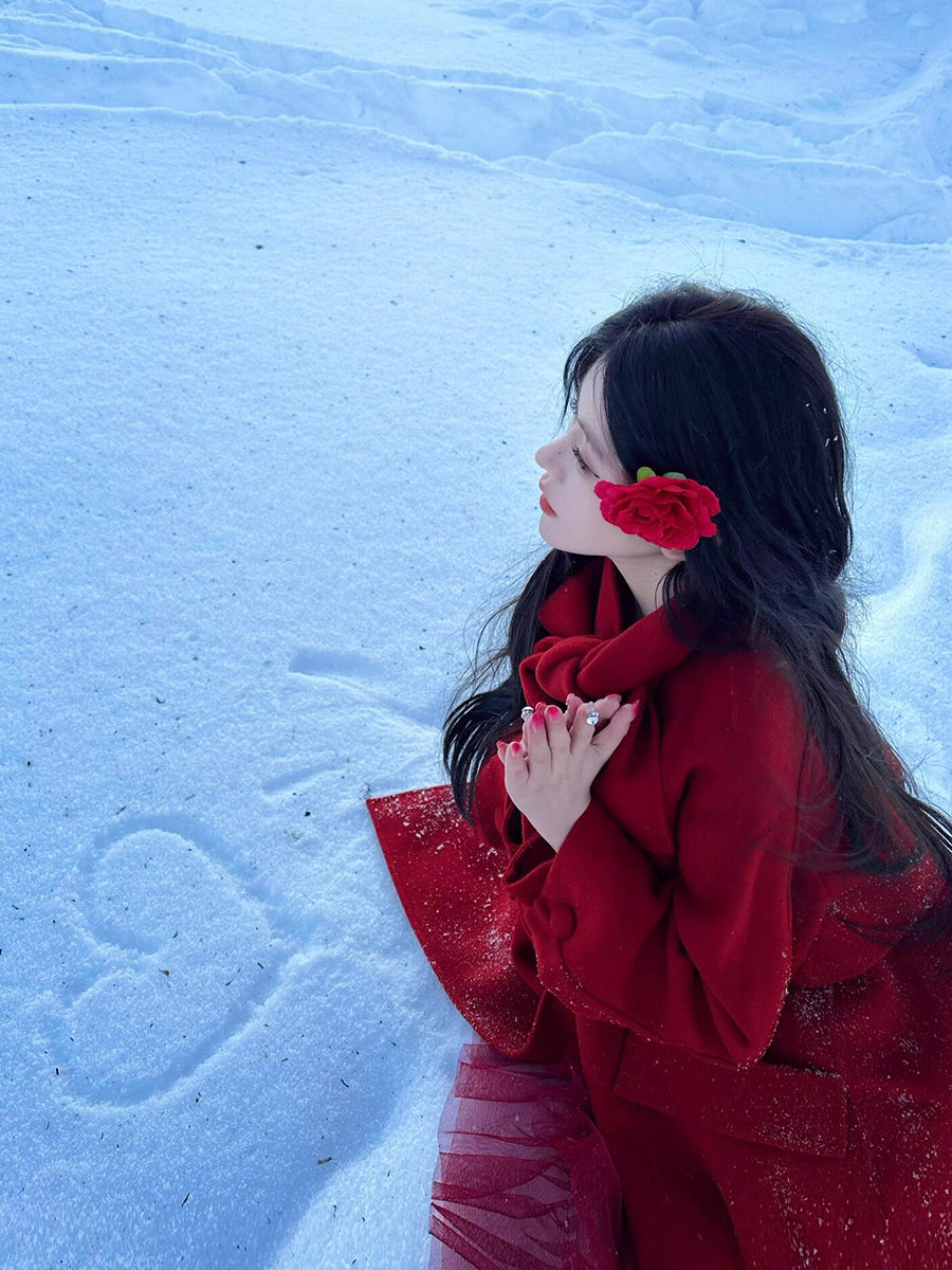 Reversible Cashmere Coat – Christmas & New Year’s Red Scarf Collar Coat