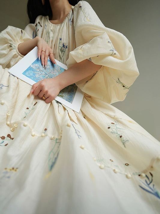 French embroidered Tencel loose dress design sense lazy vacation swing long skirt