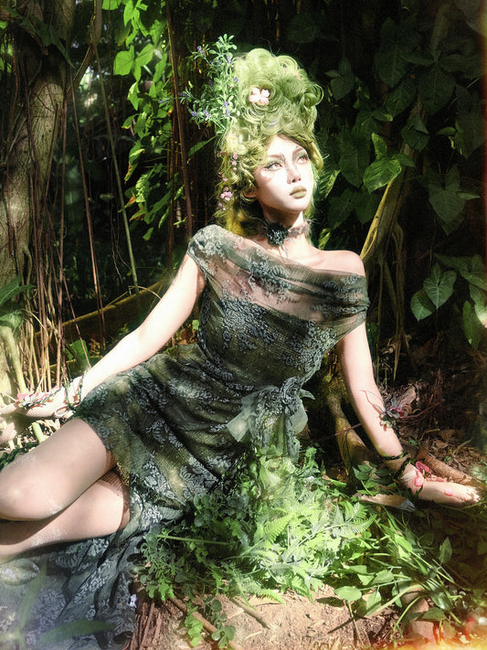 Distressed Chiffon Dress Set – Elf Wind Forest Neckline Look