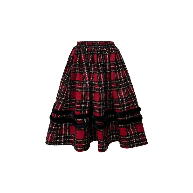 Plaid Christmas Plush Coat Set