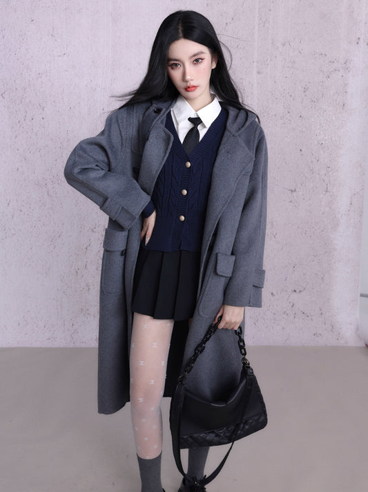 Cowhide Button Double-Sided Woolen Coat