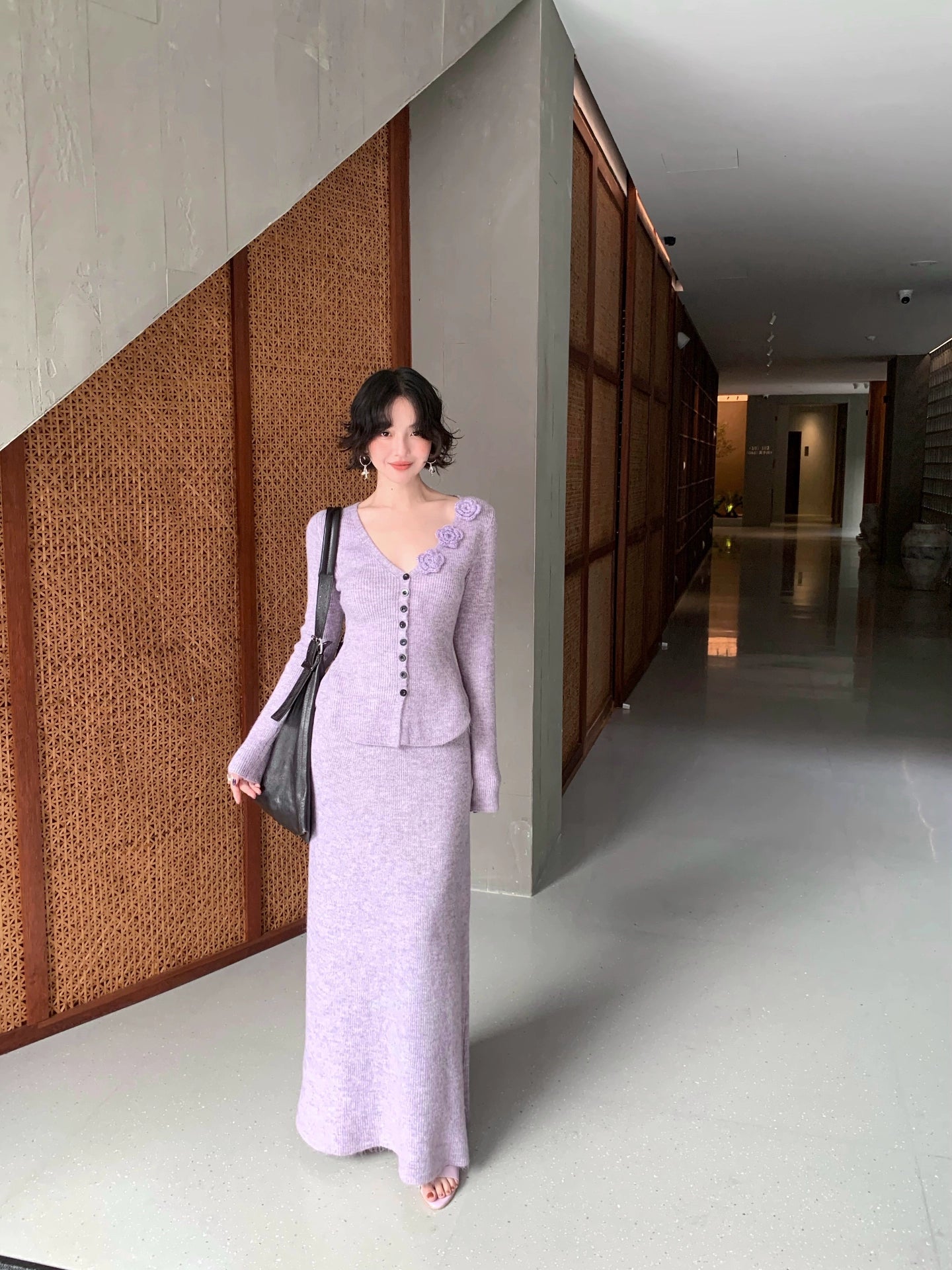 Three-Dimensional Flower Knit Top & Skirt Set – Retro AW 2025