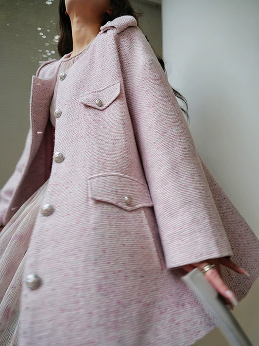 Camellia mousse temperament wool cloak small fragrance jacket retro small dress tweed coat