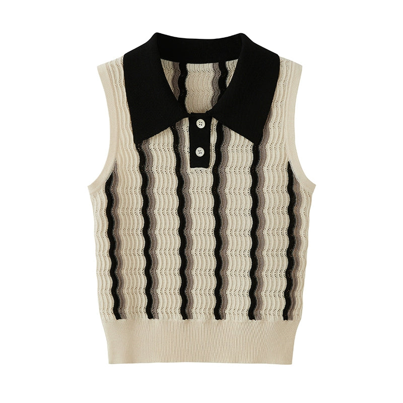 بلوزة بولو مخططة بدون أكمام