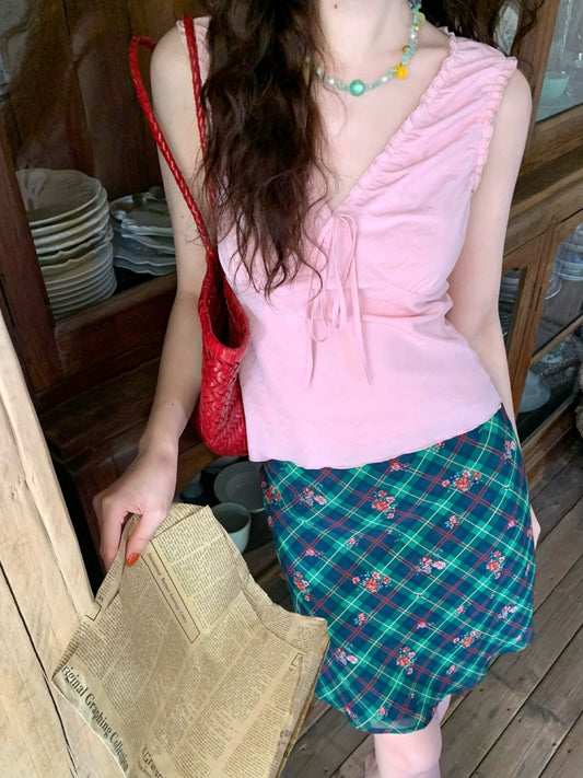 Checkered High-Waisted Skirt