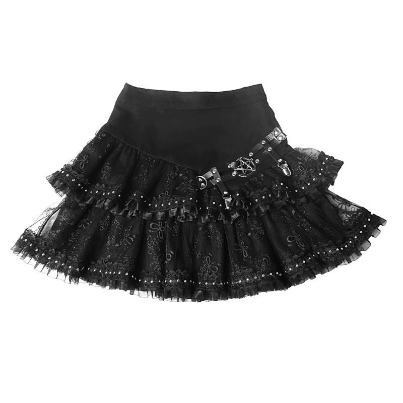 Punk Leather Rivet Layered Half Skirt