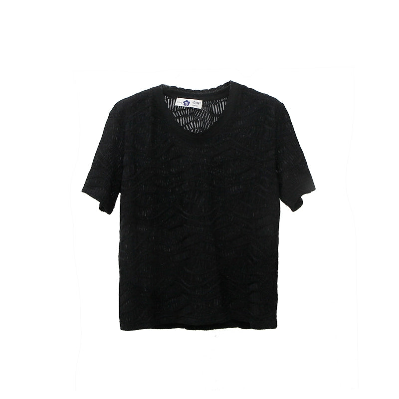 Original Design Sunshine Wave Pleated Texture Knitted Petal Collar Long Sleeve Early Autumn T-shirt