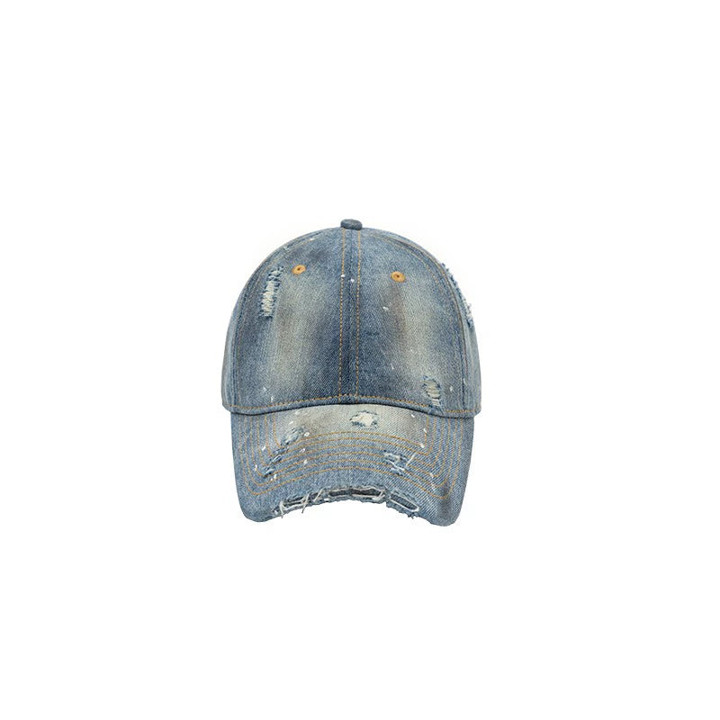 Distressed Washed Denim Baseball Cap – Vintage Casual Look