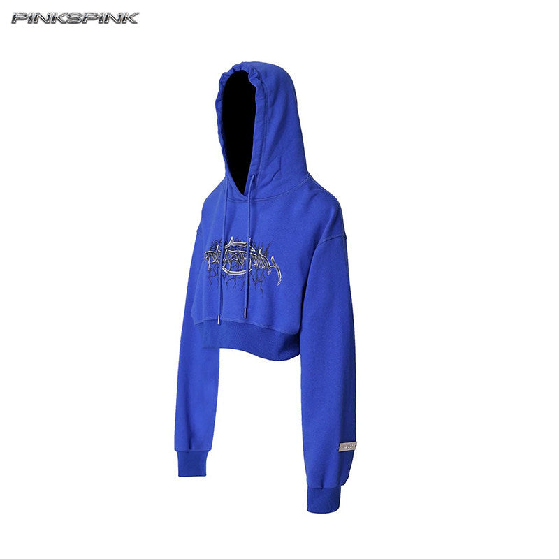 Thorn Print Backless Hooded Y2K Hot Girl Fleece