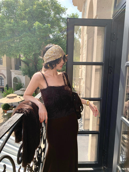 Plush Cropped Camisole Top – Hong Kong Retro Autumn & Winter Layer