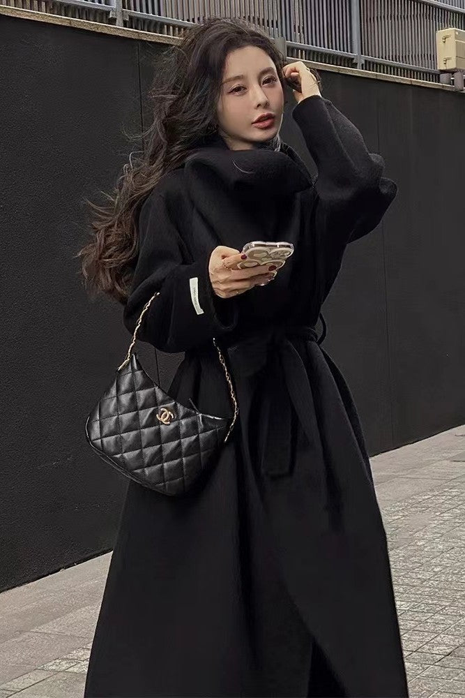 White Reversible Cashmere Coat – Hepburn-Style Large Lapel Woolen Coat