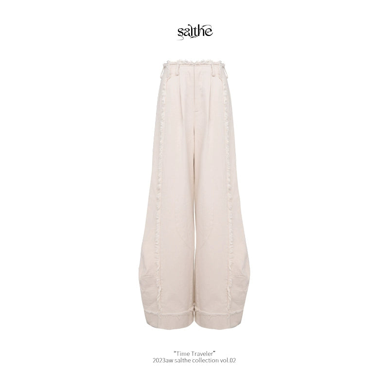 Broken Dune Retro Distressed Fur Edge Wide Leg Jeans