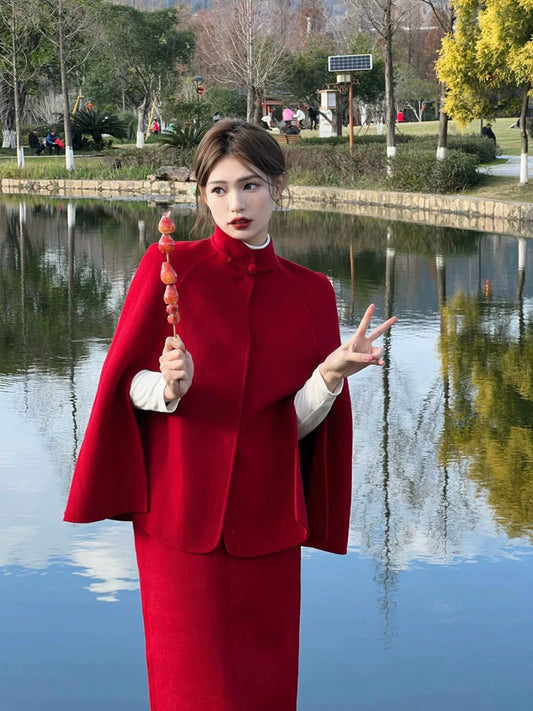 New Chinese Cashmere Suit – Luxury New Year’s Engagement Two-Piece Set