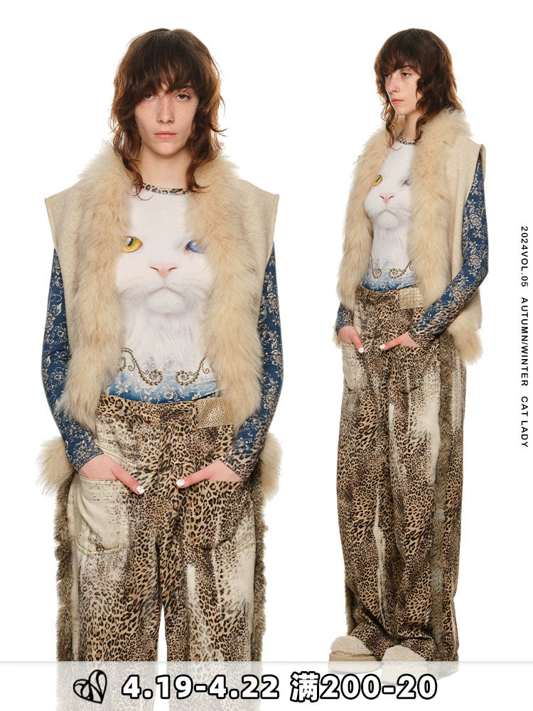 raccoon dog wool knit sleeveless vest jacket women's loose premium top