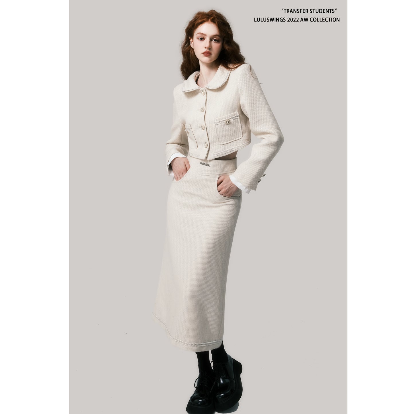 Beige Doll Neck Woolen Set - French Fragrance