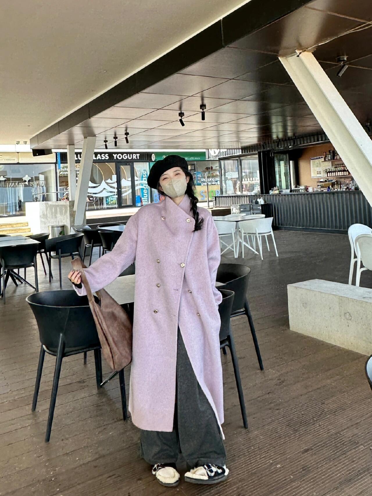 Purple Double-Sided Cashmere Coat – Petite Luxe Lapel Woolen Jacket