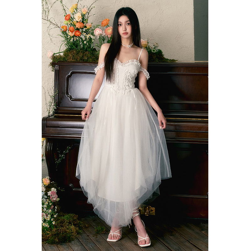 Beige Multi-Layered Yarn Dress