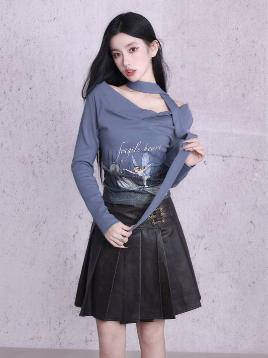 Oil Painting Printed Swinging Collar Long Top