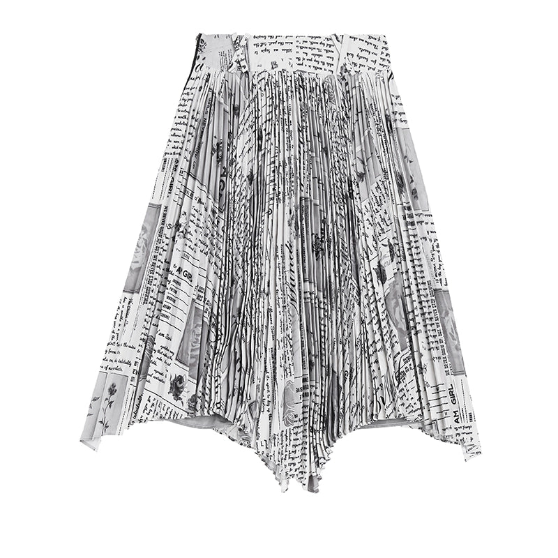 Newspaper Print A-line Half Skirt