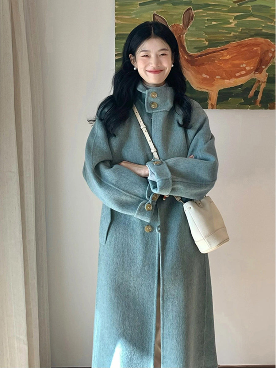 Reversible Cashmere Coat – Hepburn-Inspired Mid-Length Woolen Elegance