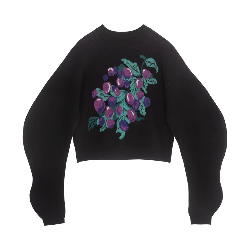 Chica japonesa: suéter de lana de patrón de uva