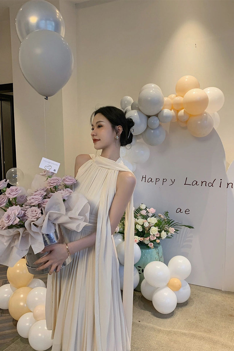 French Open-Back Long Dress