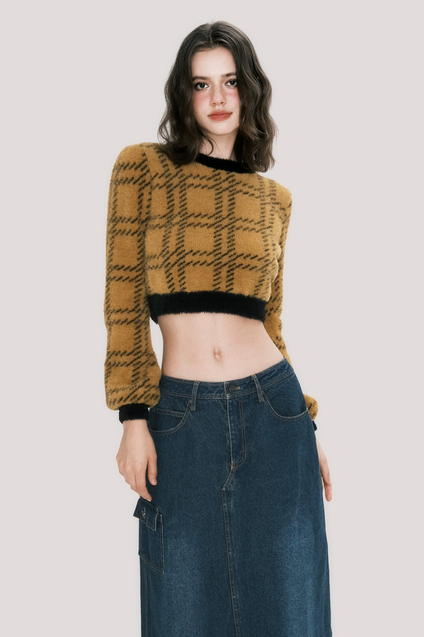 Plaid Faux Mink Sweater - American Retro
