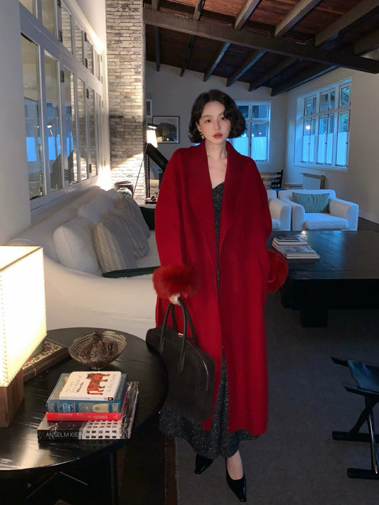 Fox Fur Sleeve Wool Coat – Yakin Tone Luxe Warmth