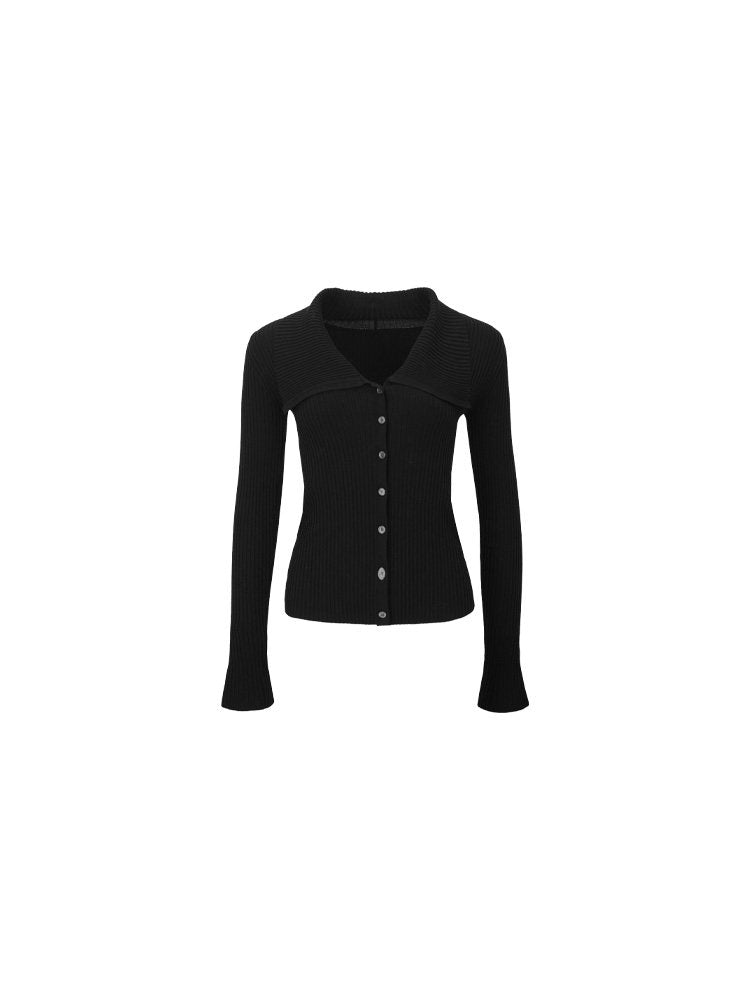 Hong Kong Retro Tencel Lapel Bell-Sleeve Knit Cardigan Top