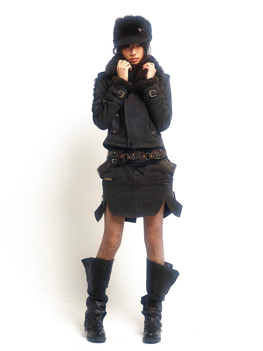 Embroidery Jacket & Skirt Set – Distressed Raw Edge