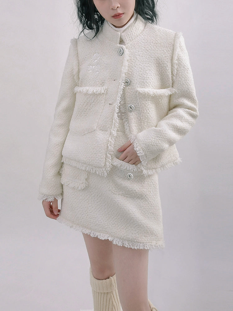 Salt Tea Original Rose Embroidered Wool Short Coat