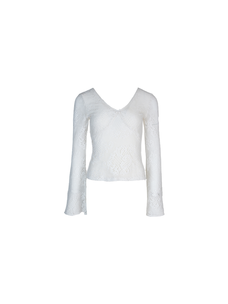 When the Fog Clears Sheer V-Neck Lace Long Sleeve Top – Cropped Fit