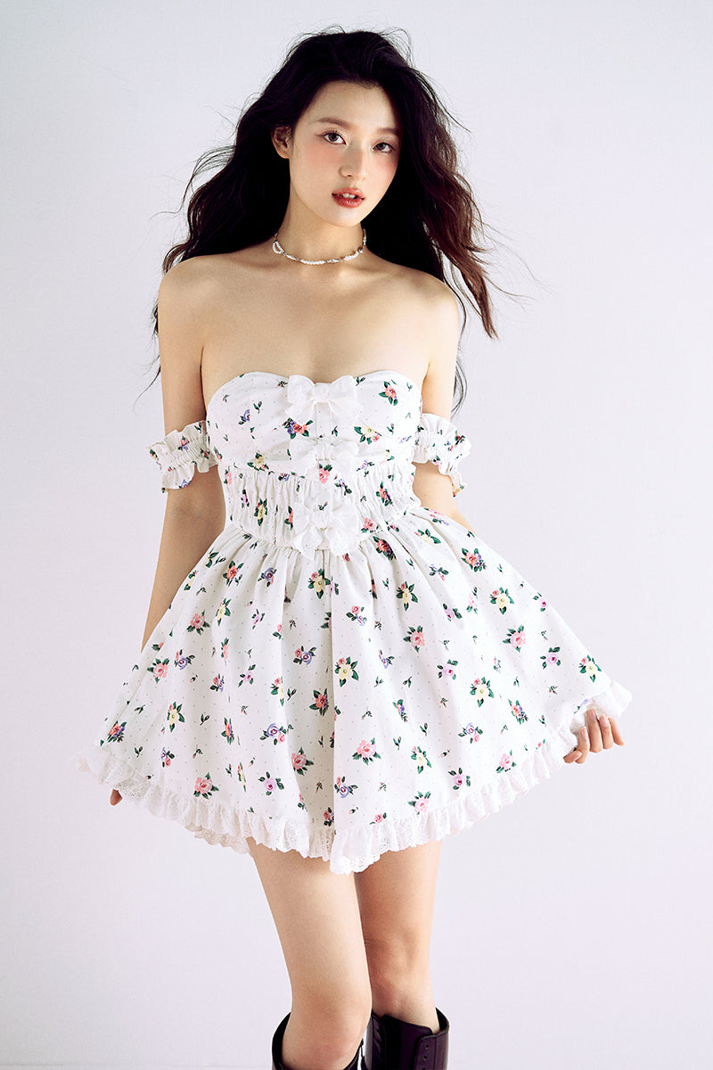 3D Bow Tie Fragmented Flower Dress