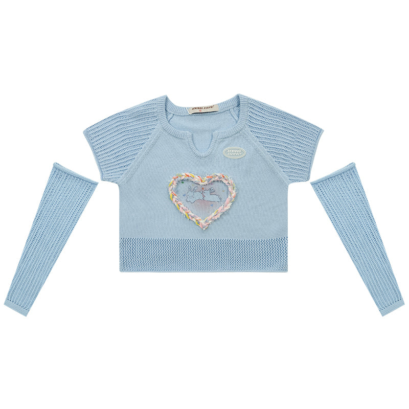 Heart Rabbit Knitted Short Sleeve Top - American Vintage
