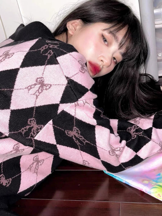 Gold Style War Robe Pink Black Checkered Skirt