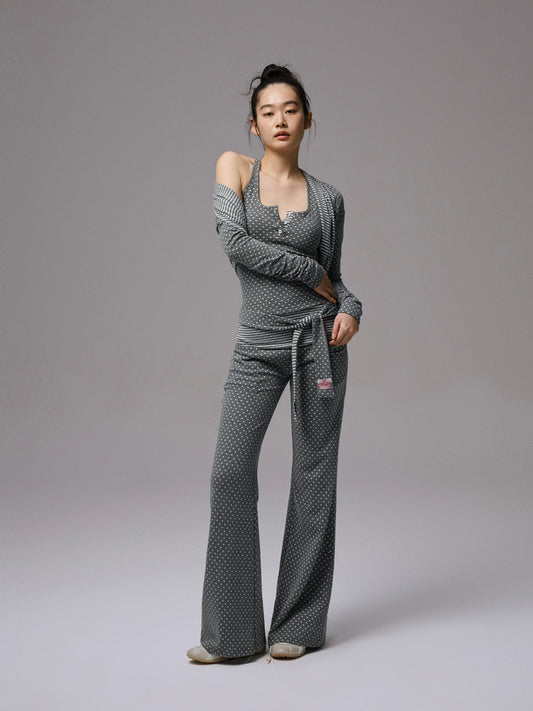 Polka Dot & Stripe Reversible Vest and High-Waist Cuffed Trouser Set