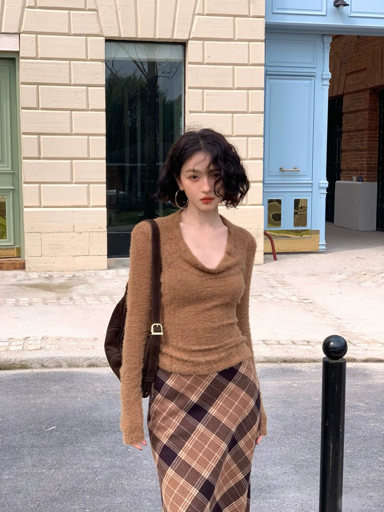 Retro Sheer Collar Wool Knitted Base Shirt – Lightweight Warmth