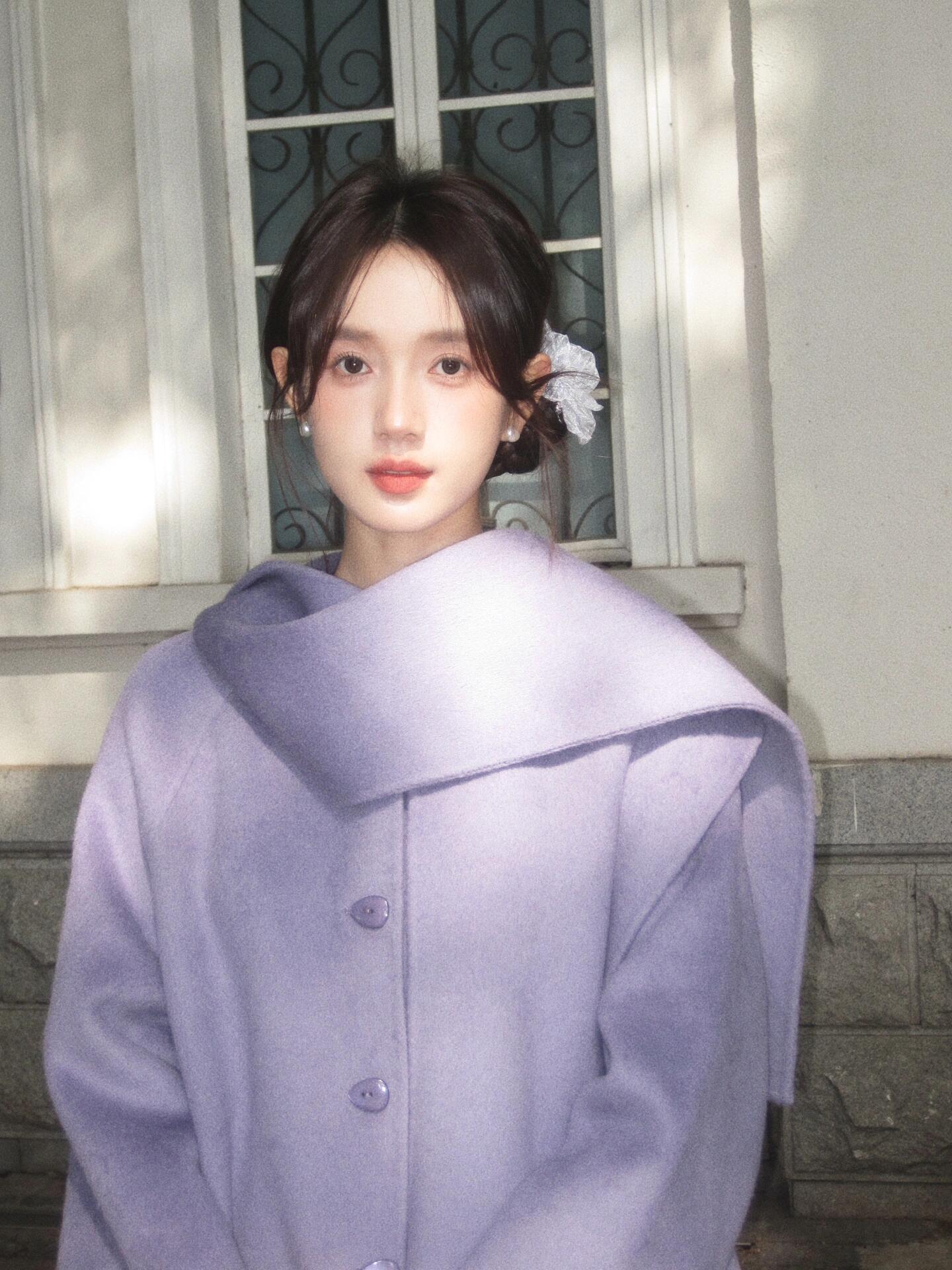 Purple Reversible Cashmere Coat – Luxury Winter Scarf Woolen Cape