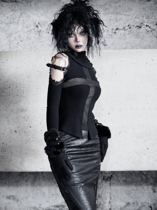 Gothic High-Neck Cashmere Top – Chic Winter Layering