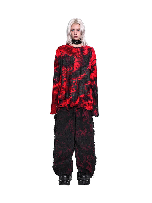 Red & Black Tie-Dye Long T-Shirt – Rock Punk Electric Moon Sabotage Print