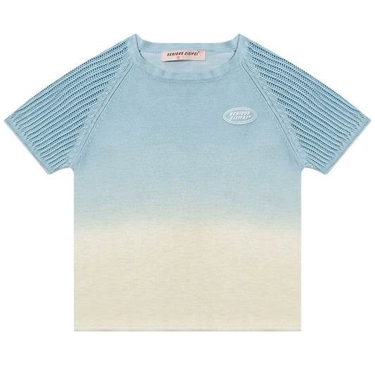 Haut creux à contraste dégradé | Coupe slim à manches courtes, design rétro américain