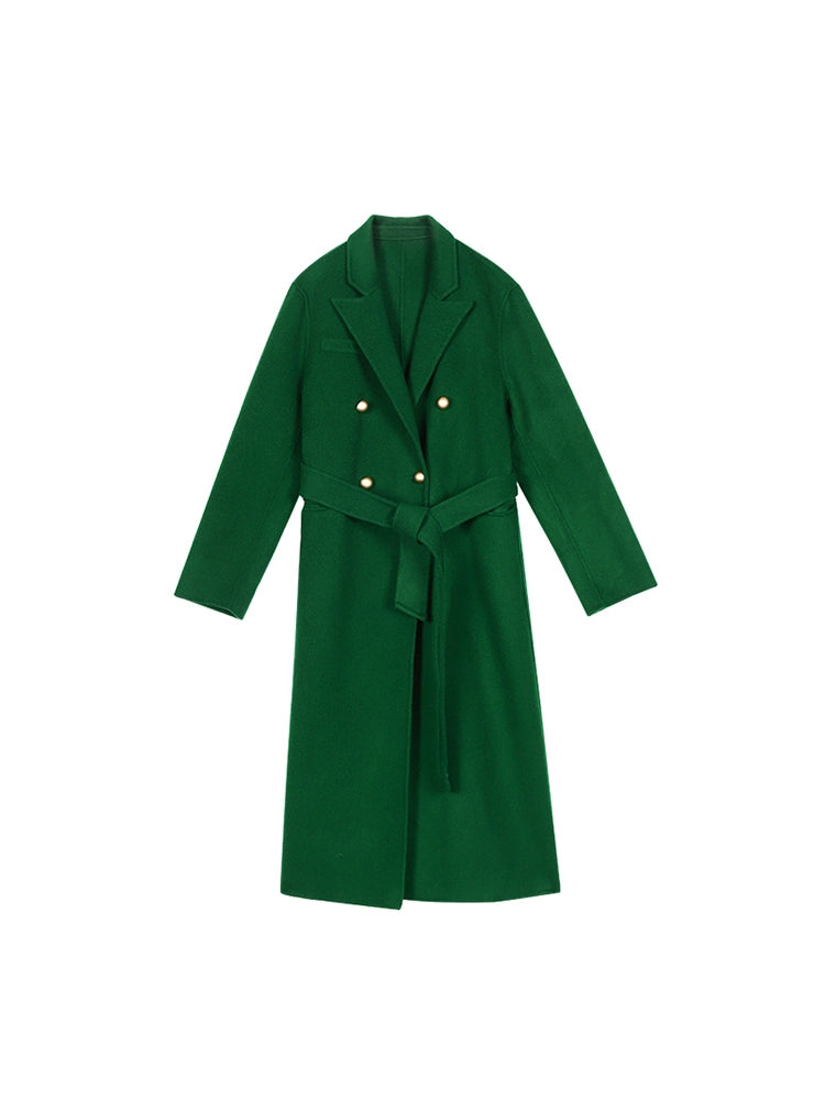 Pure Wool Double-Sided Belted Mid-Length Coat – Retro Winter Style