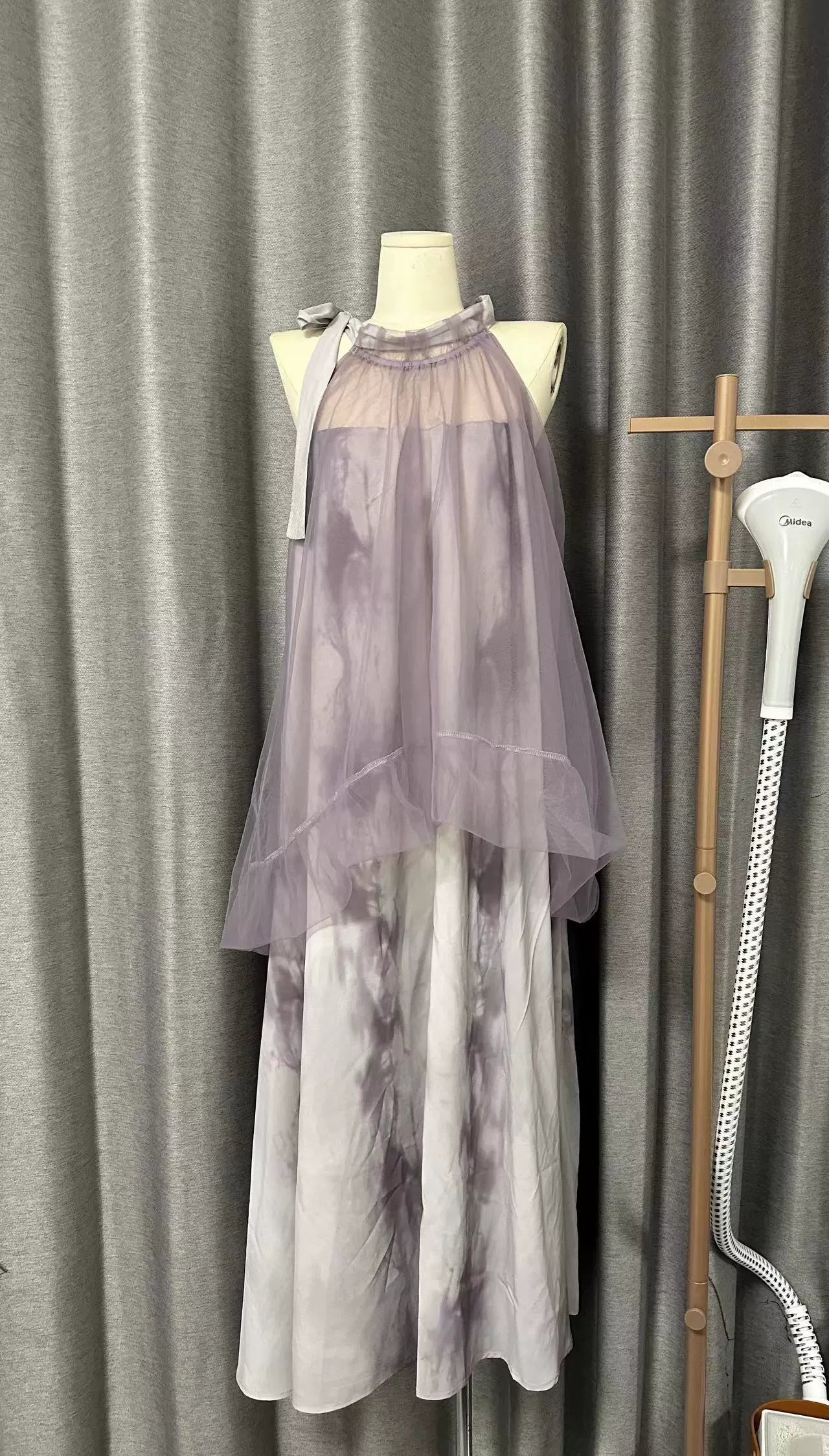 Fairy Mesh Tie-Dye Halterneck Dresses – National Style Cheongsam-Inspired Skirts