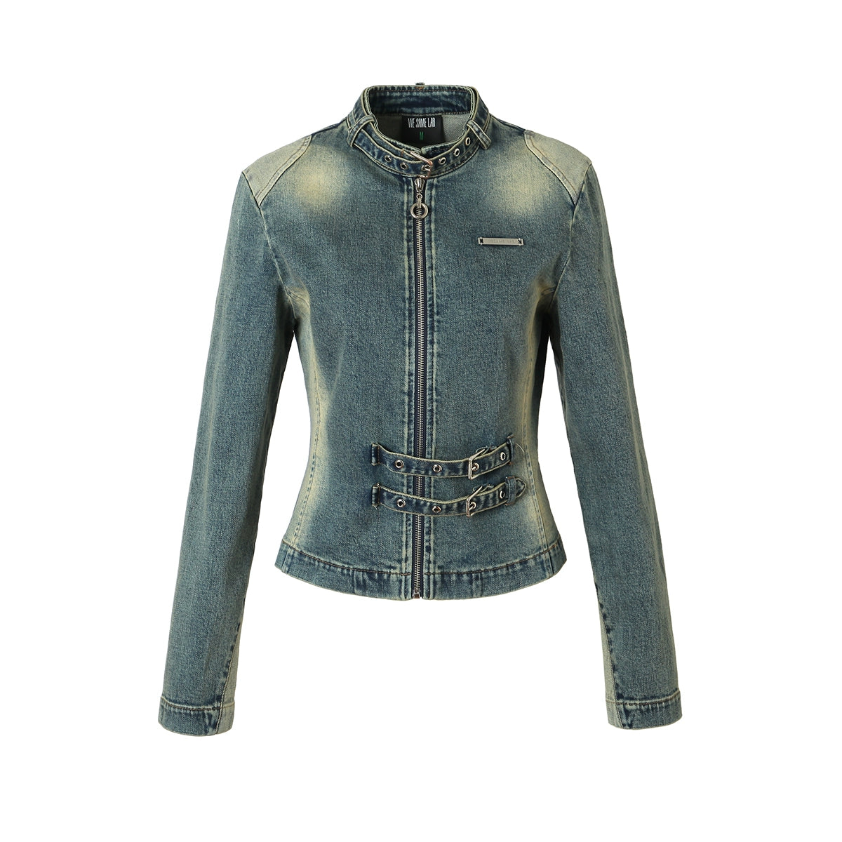 독창적 인 디자인 감각, 작고 인기 있고 빨 수 있고 세탁 가능한 레트로 탄성 꽉 데님 코트, 여성용 봄과 가을 스타일