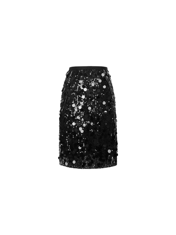 Golden Waltz Sequin Midi Bodycon Skirt – Retro Autumn Evening Style